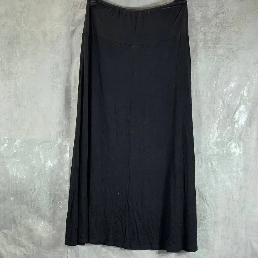 24SEVEN COMFORT APPAREL Women's Solid Black Elastic Waist Pull-On Midi Skirt SZL