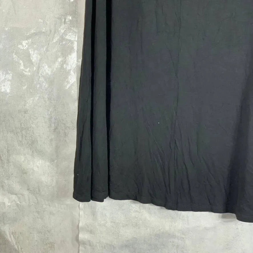 24SEVEN COMFORT APPAREL Women's Solid Black Elastic Waist Pull-On Midi Skirt SZL