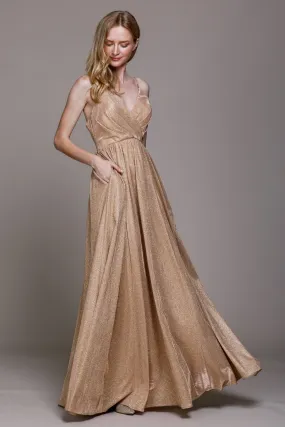 A-Line Glitter Side Zip V-Neck Long Bridesmaid & Prom Dress