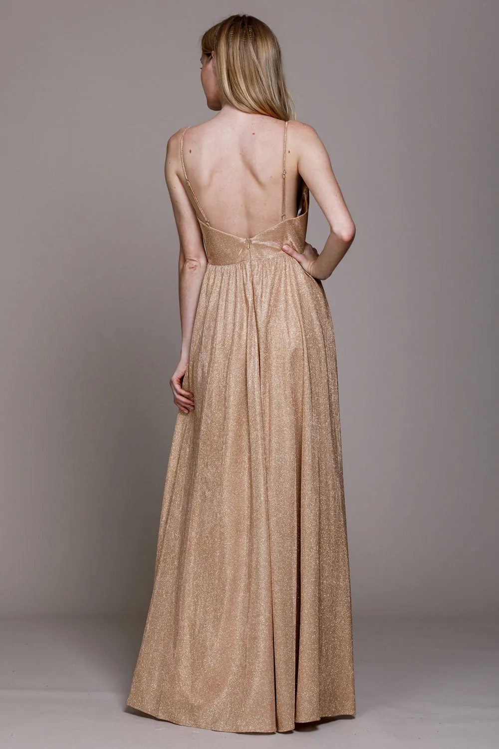 A-Line Glitter Side Zip V-Neck Long Bridesmaid & Prom Dress