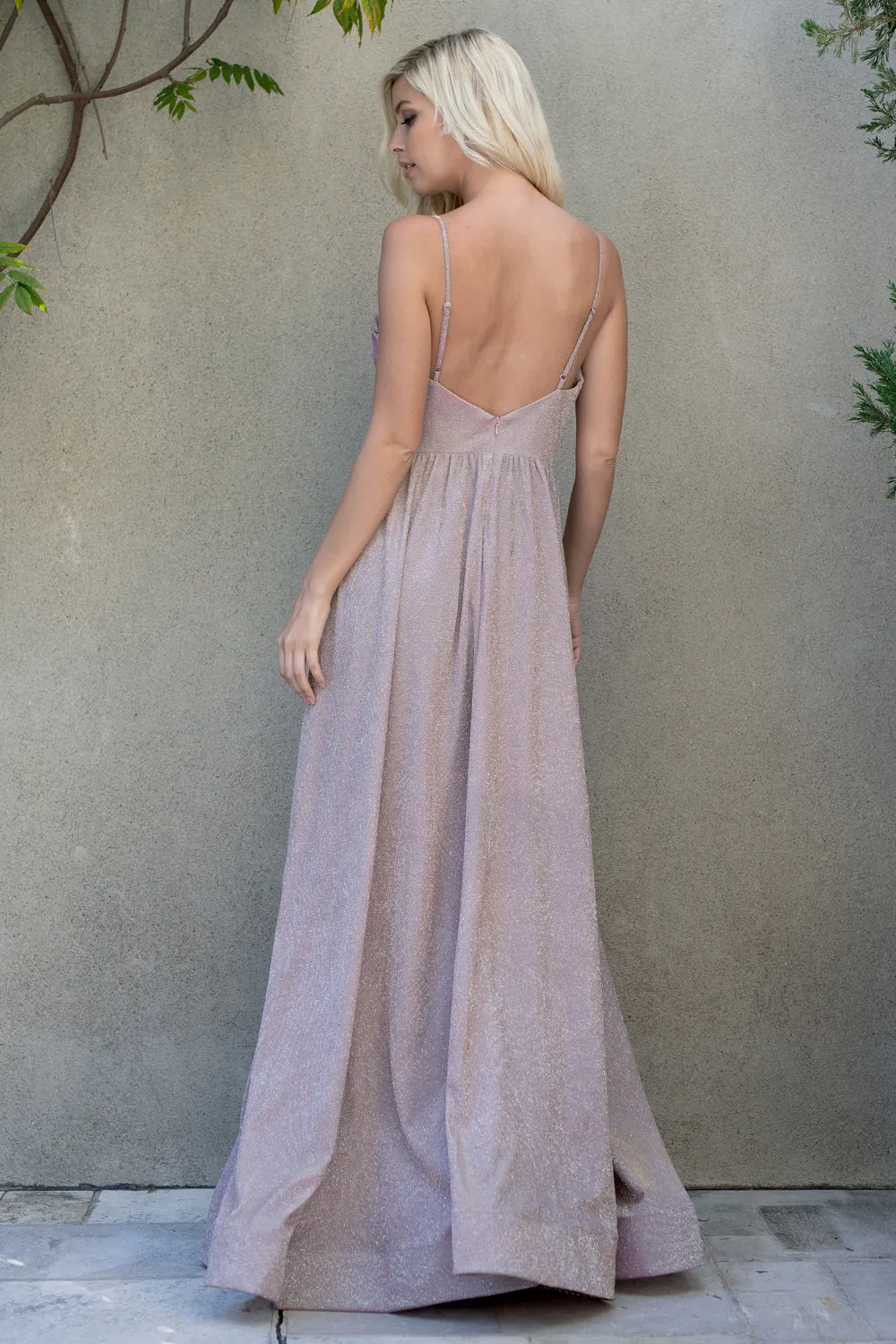 A-Line Glitter Side Zip V-Neck Long Bridesmaid & Prom Dress