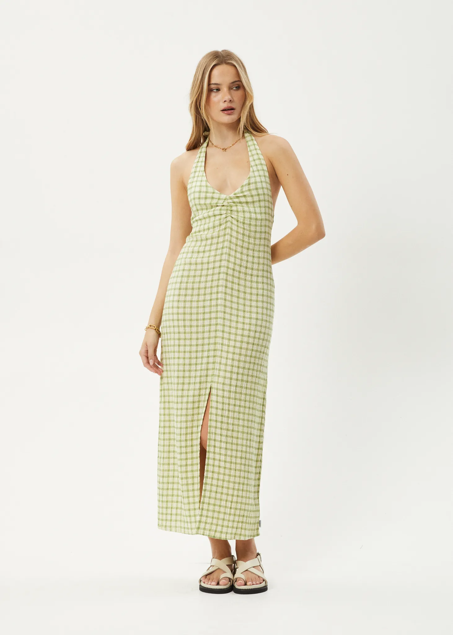 AFENDS Womens Darcy - Check Maxi Dress - Lemongrass Check