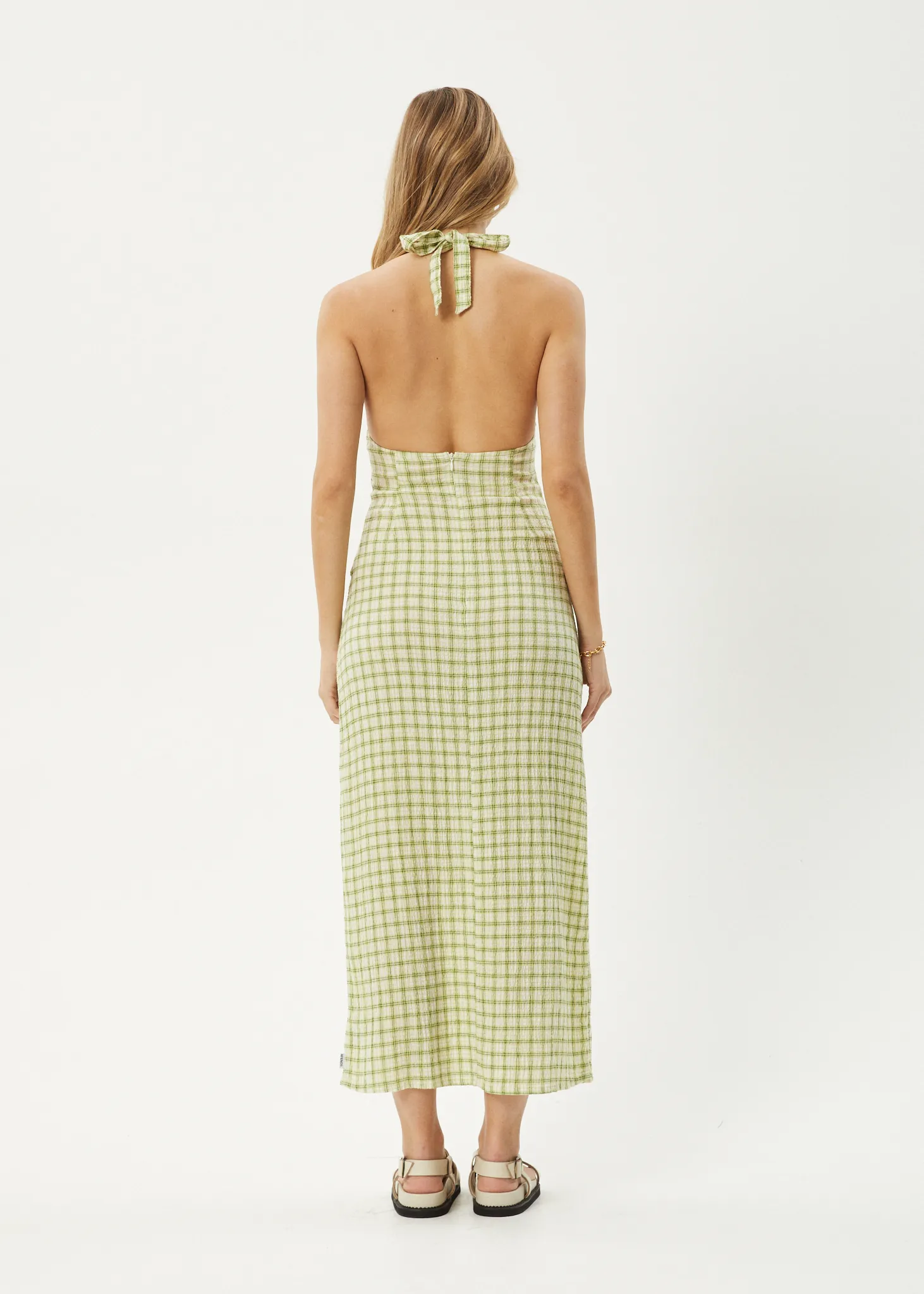 AFENDS Womens Darcy - Check Maxi Dress - Lemongrass Check