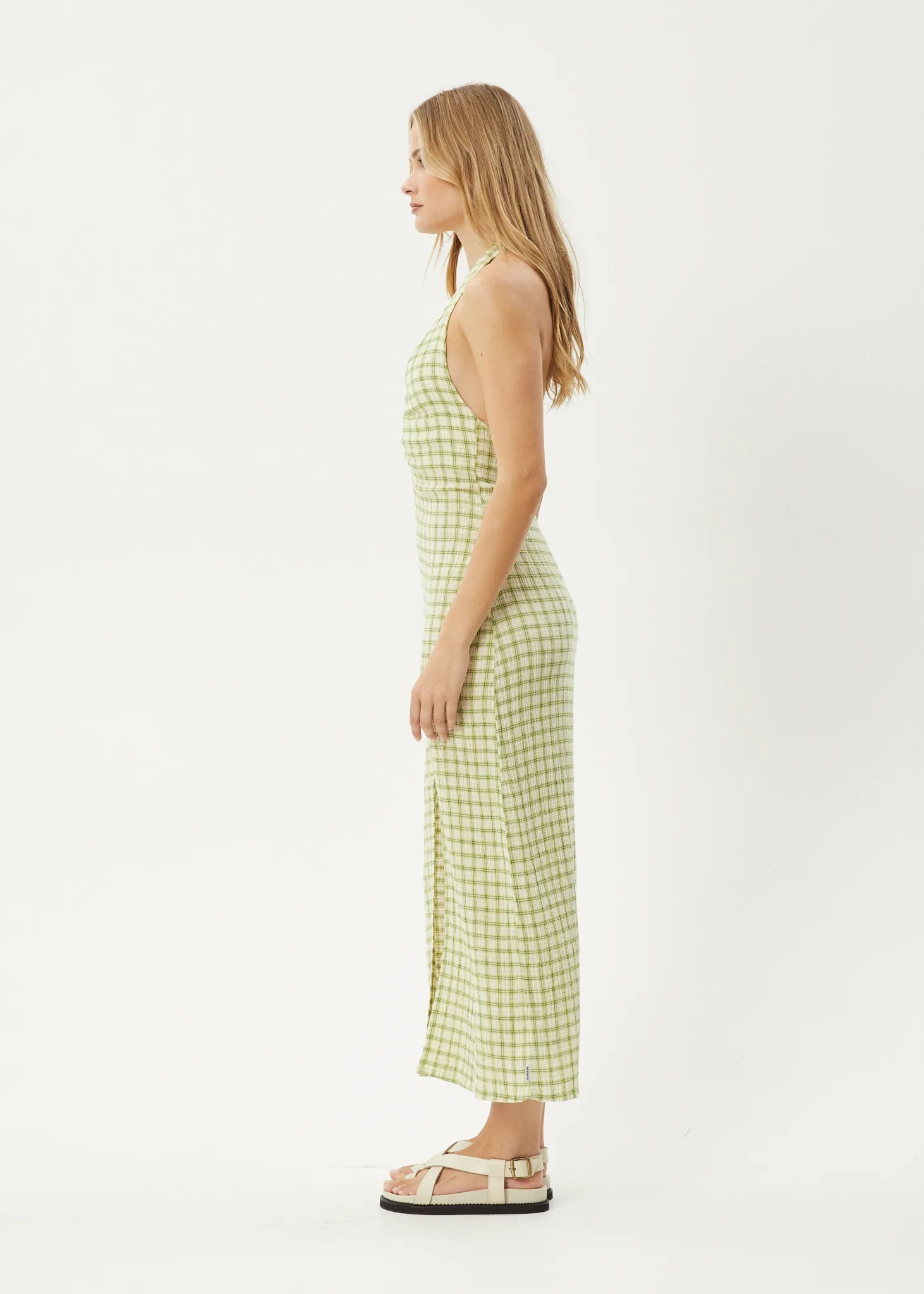 AFENDS Womens Darcy - Check Maxi Dress - Lemongrass Check