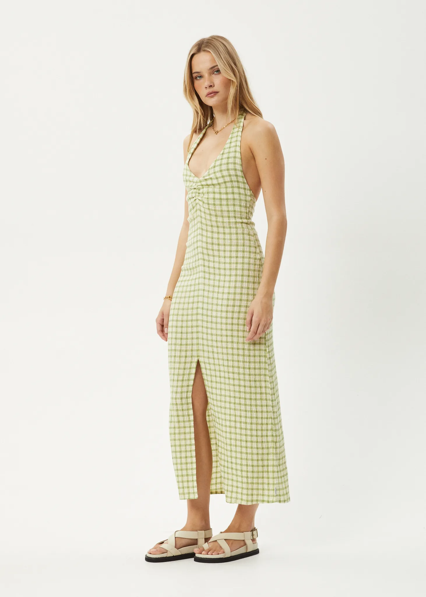 AFENDS Womens Darcy - Check Maxi Dress - Lemongrass Check