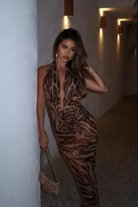 Alexis Rhinestone Maxi Dress - Chocolate