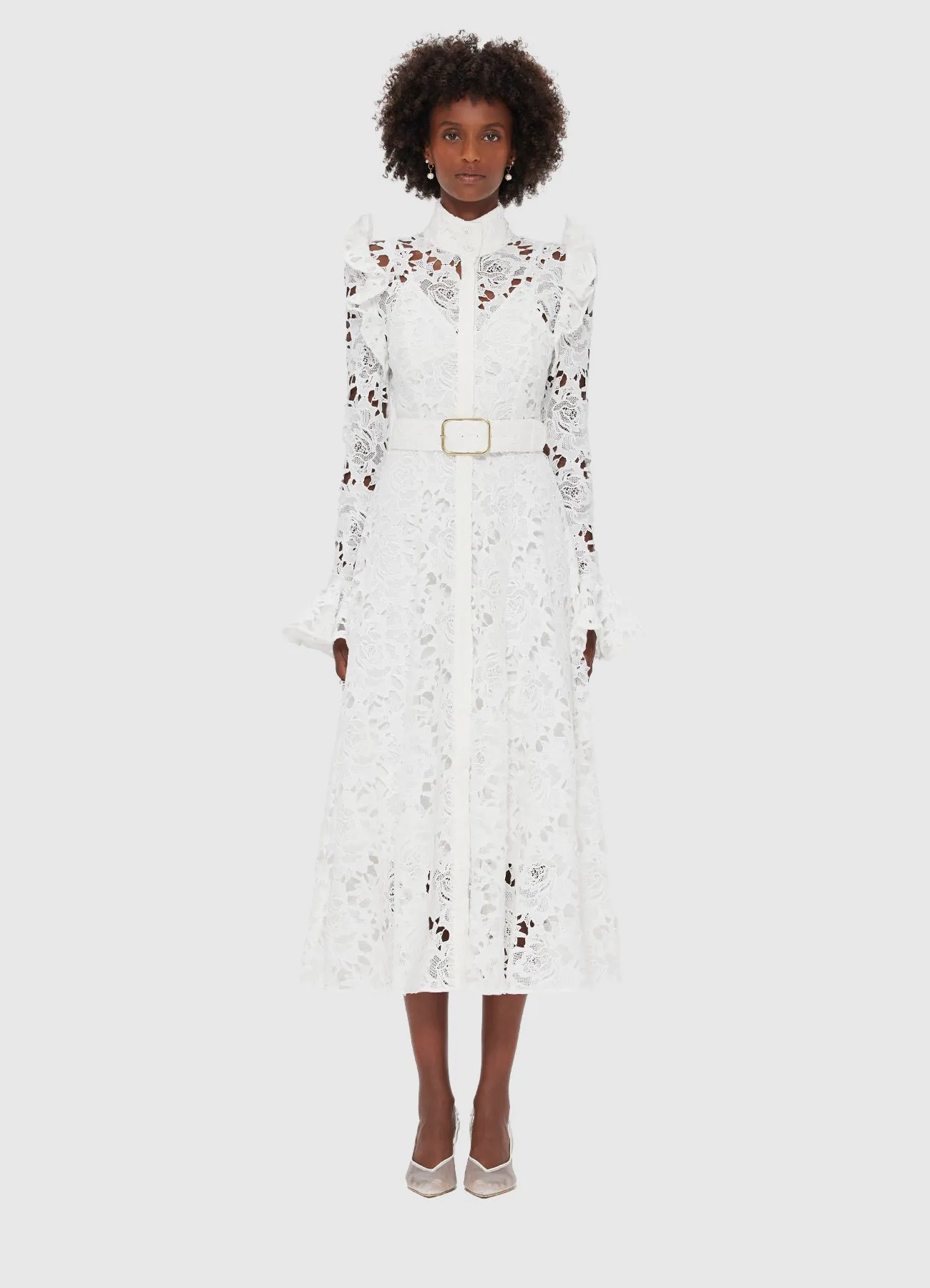 Aliyah Lace Butterfly Sleeve Midi Dress - Snow