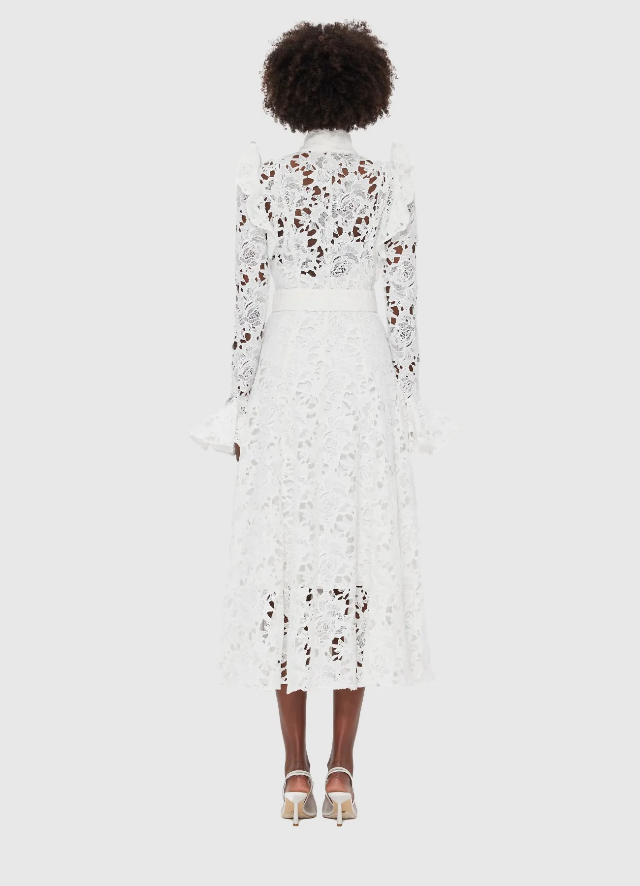 Aliyah Lace Butterfly Sleeve Midi Dress - Snow