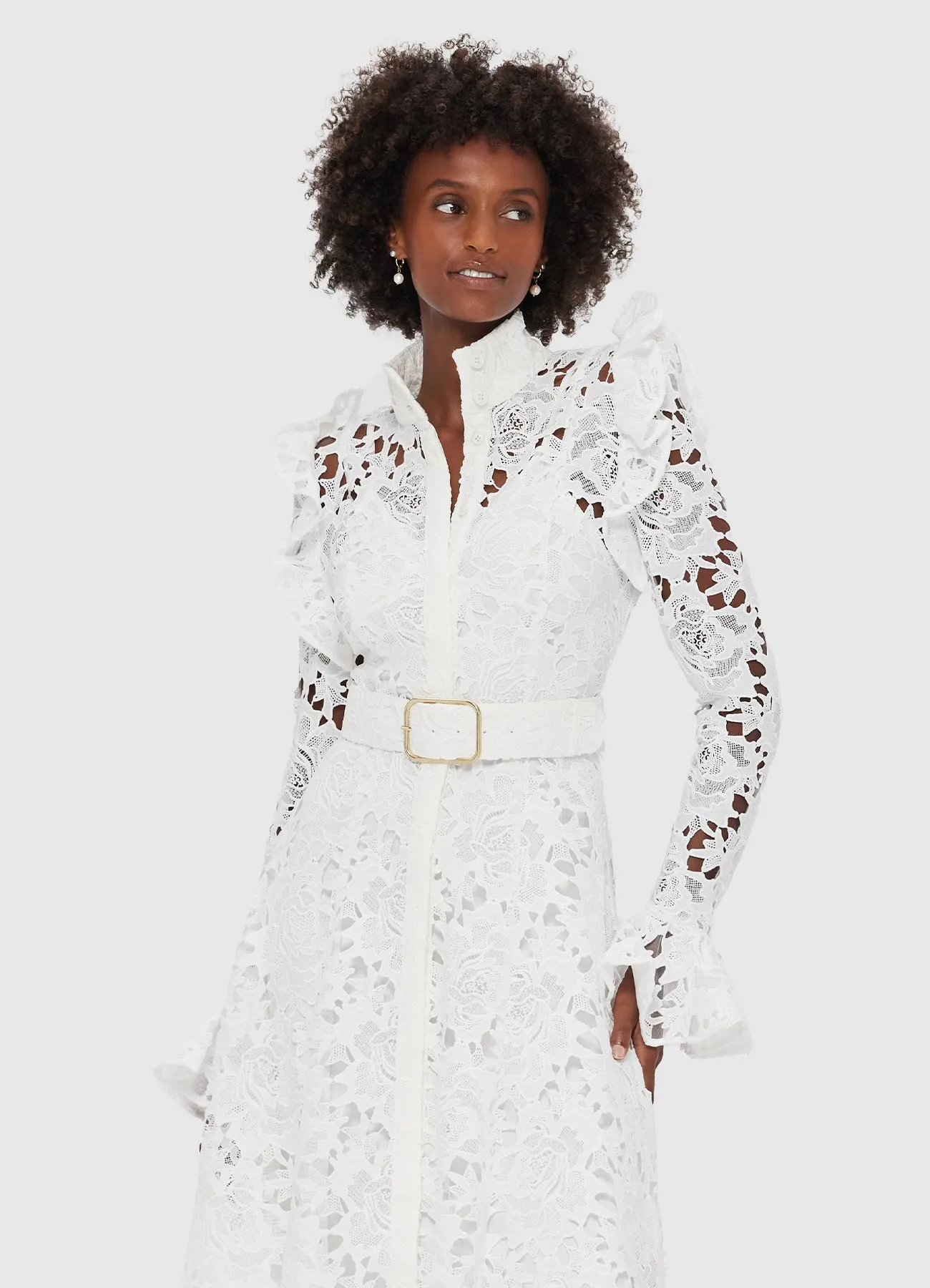 Aliyah Lace Butterfly Sleeve Midi Dress - Snow