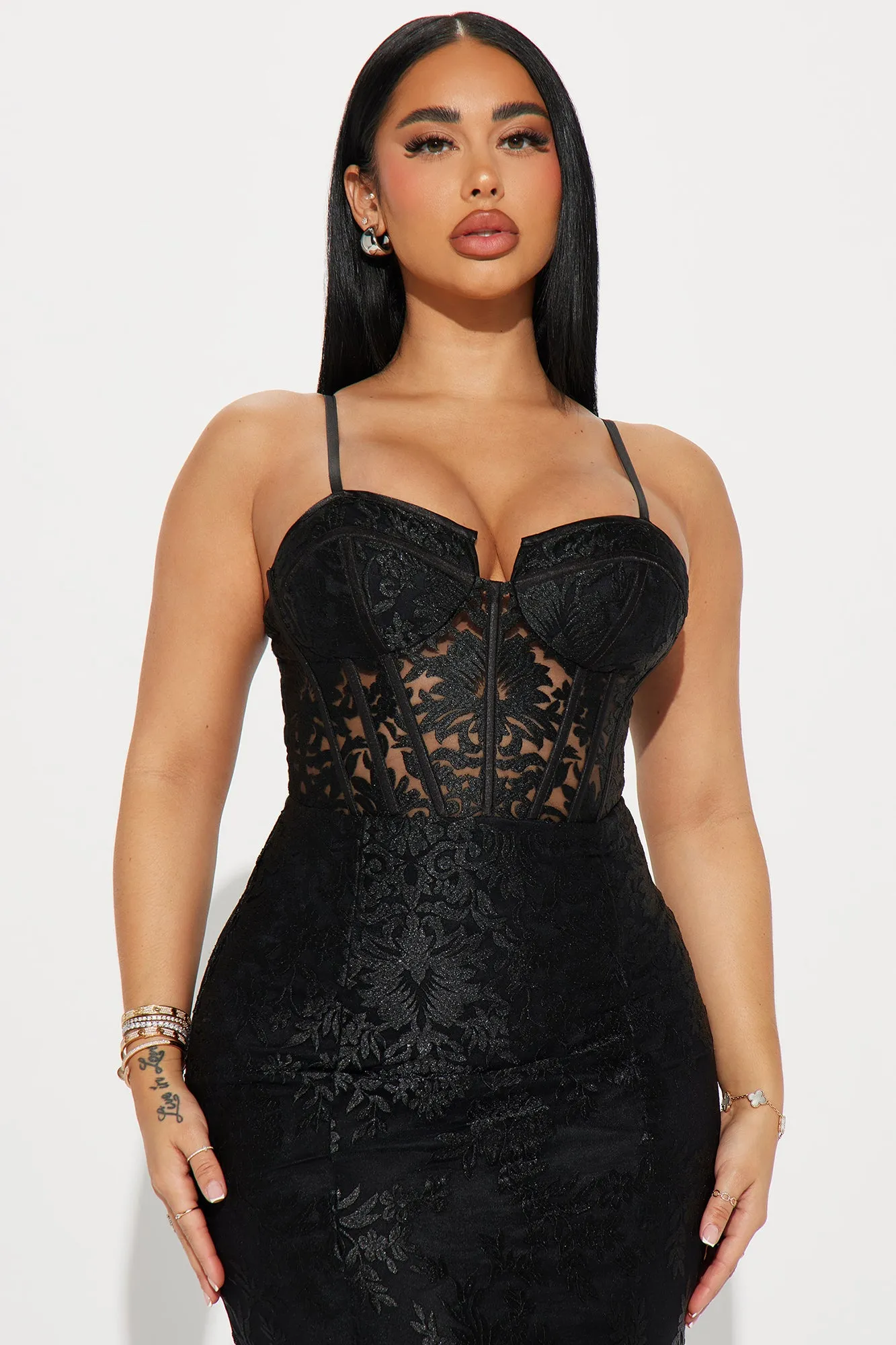 Amara Lace Maxi Dress  - Black