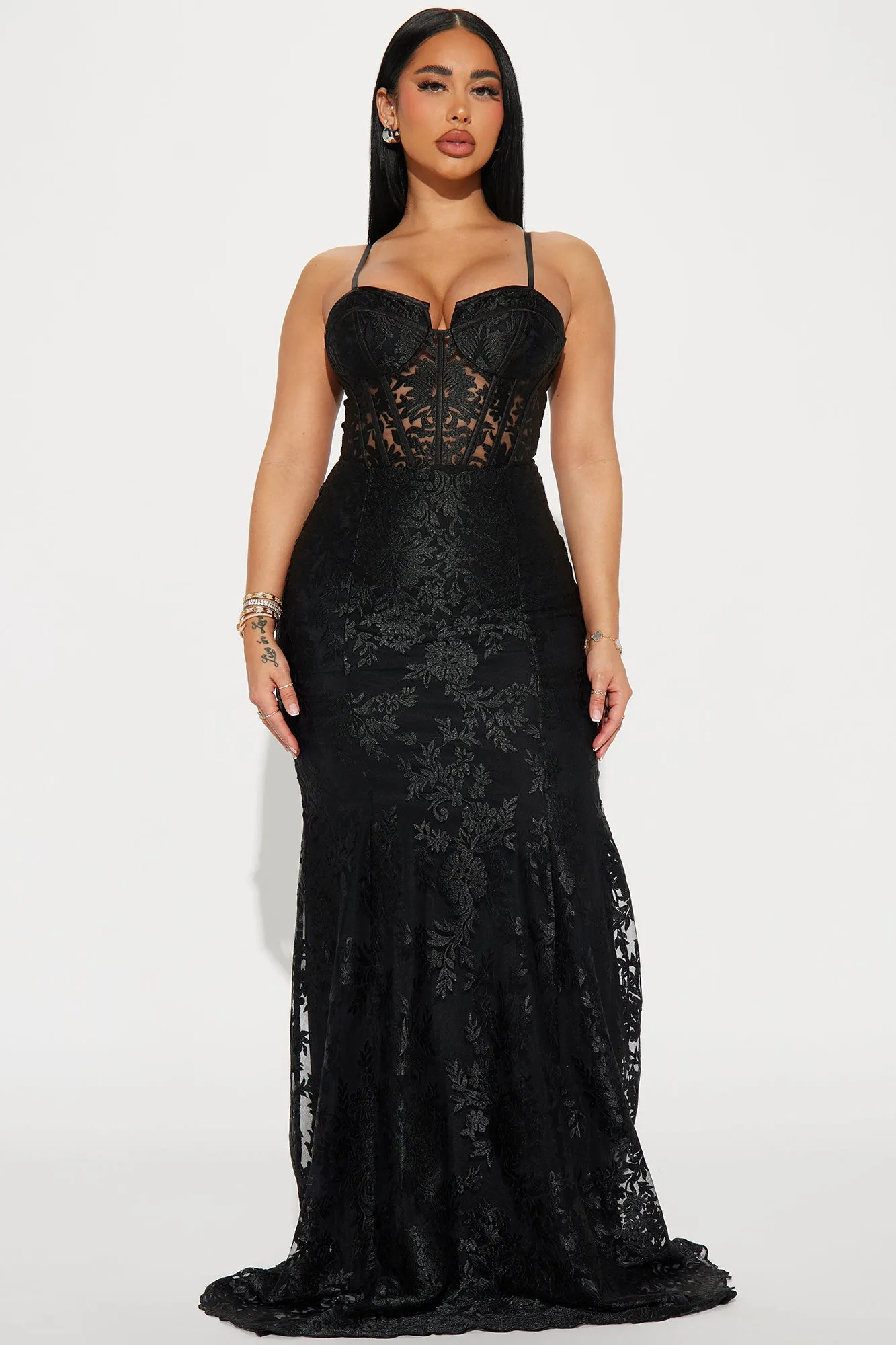 Amara Lace Maxi Dress  - Black