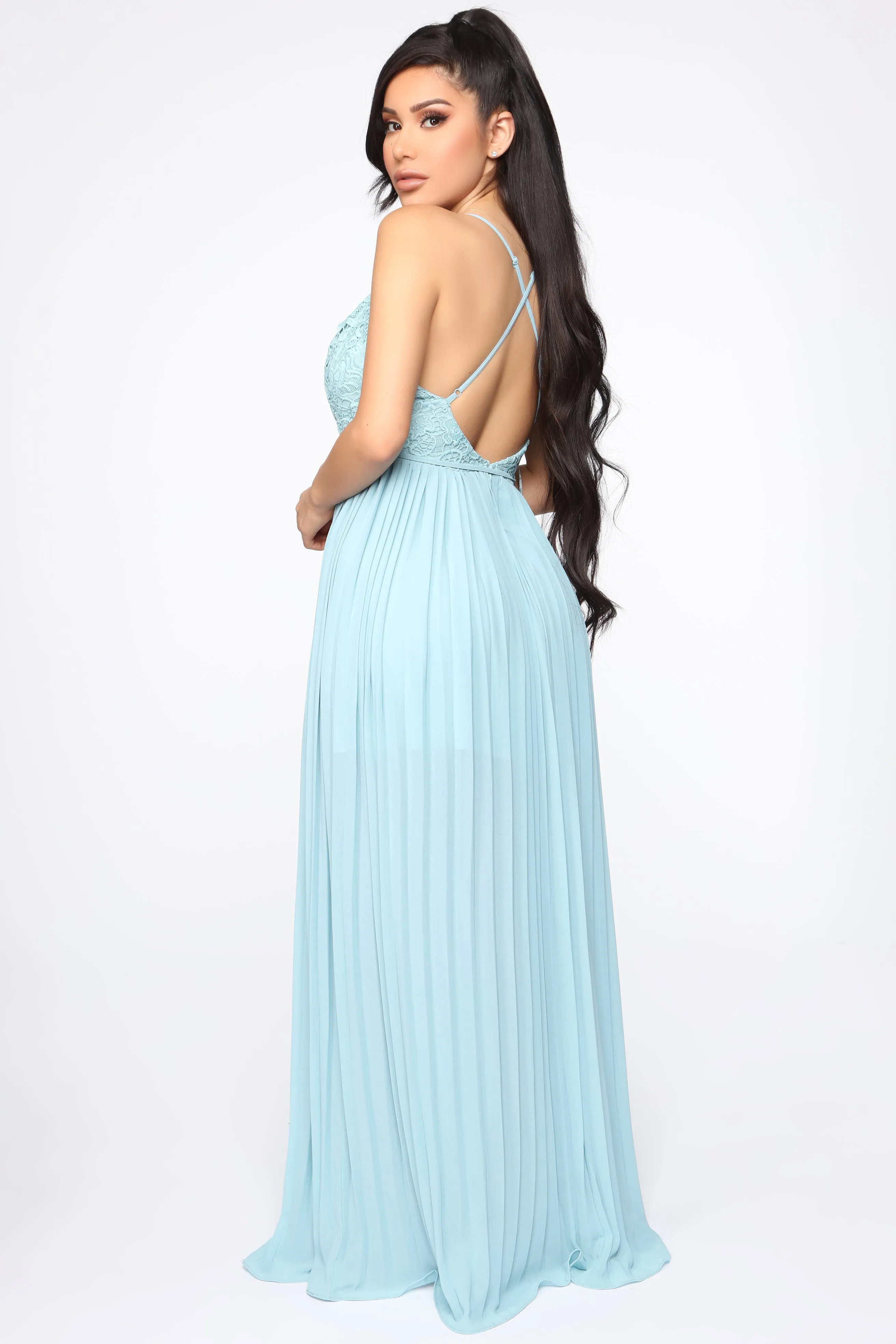 Ancient Love Story Pleated Maxi Dress - Blue