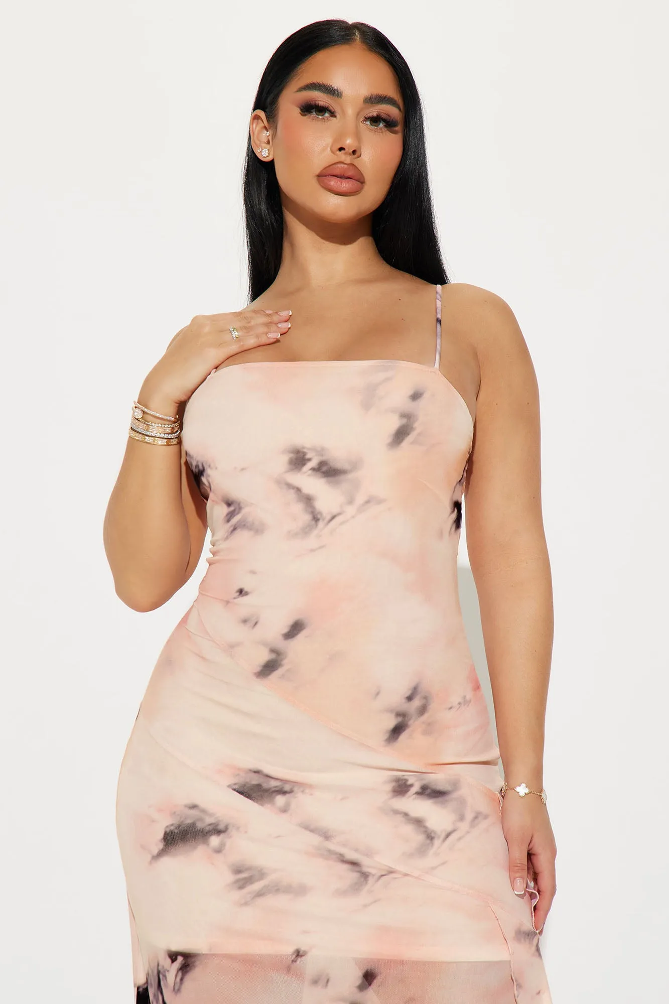 Andrea Mesh Maxi Dress - Pink/combo