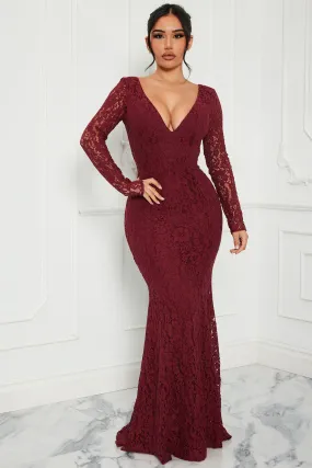 Angelic Lace Maxi Dress - Burgundy