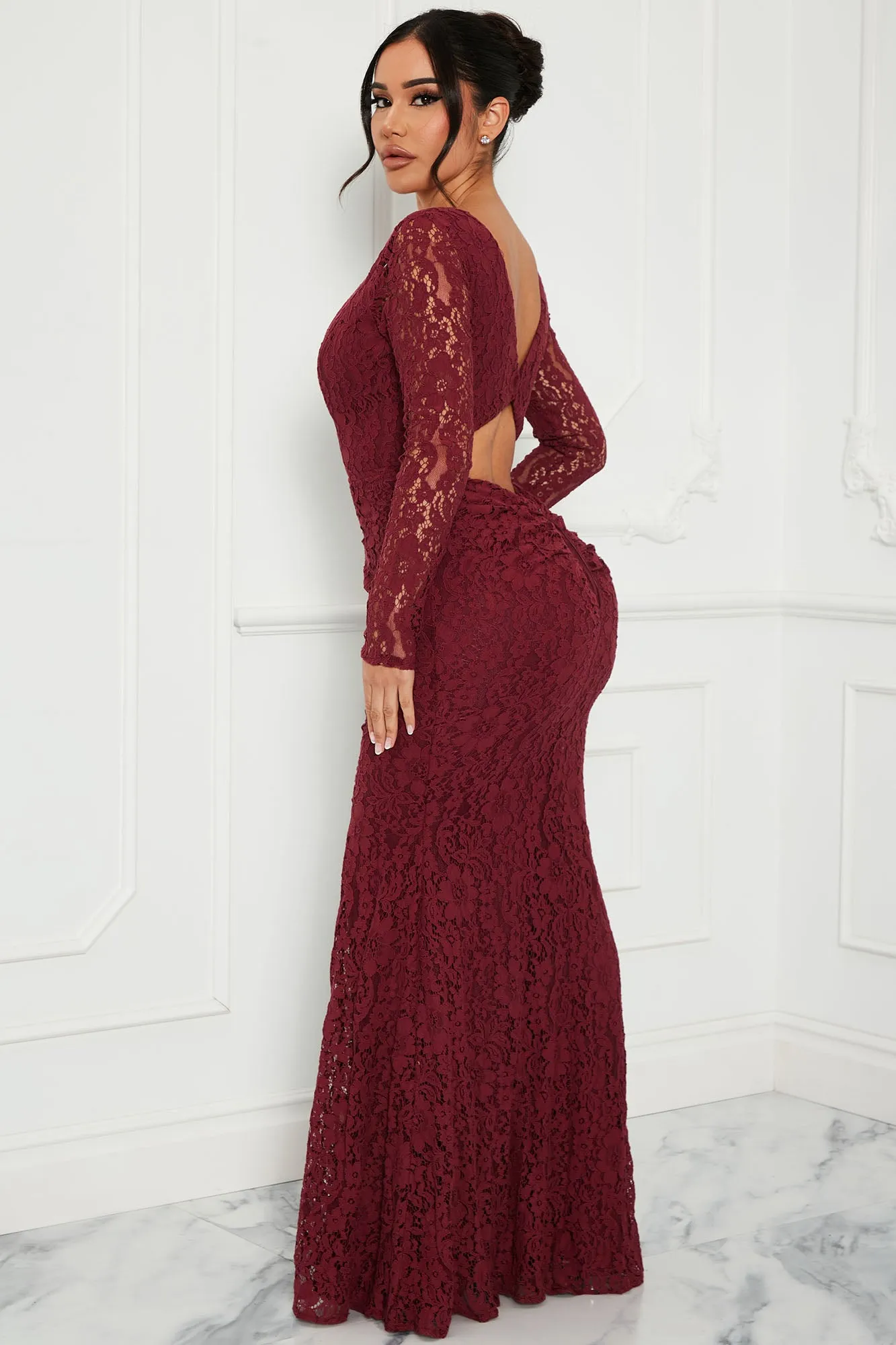 Angelic Lace Maxi Dress - Burgundy