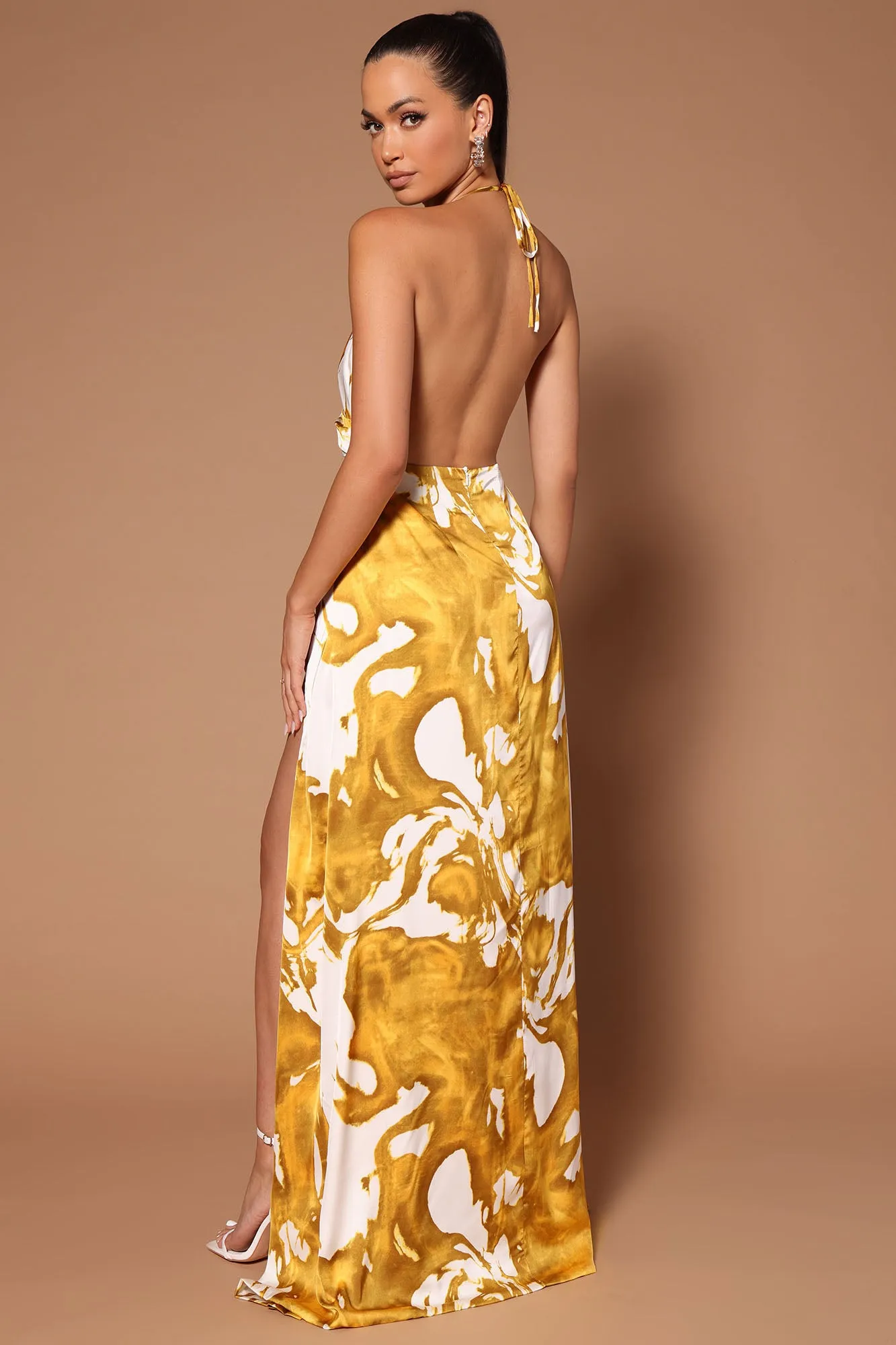 Anna Sleeveless Maxi Dress - White/Gold
