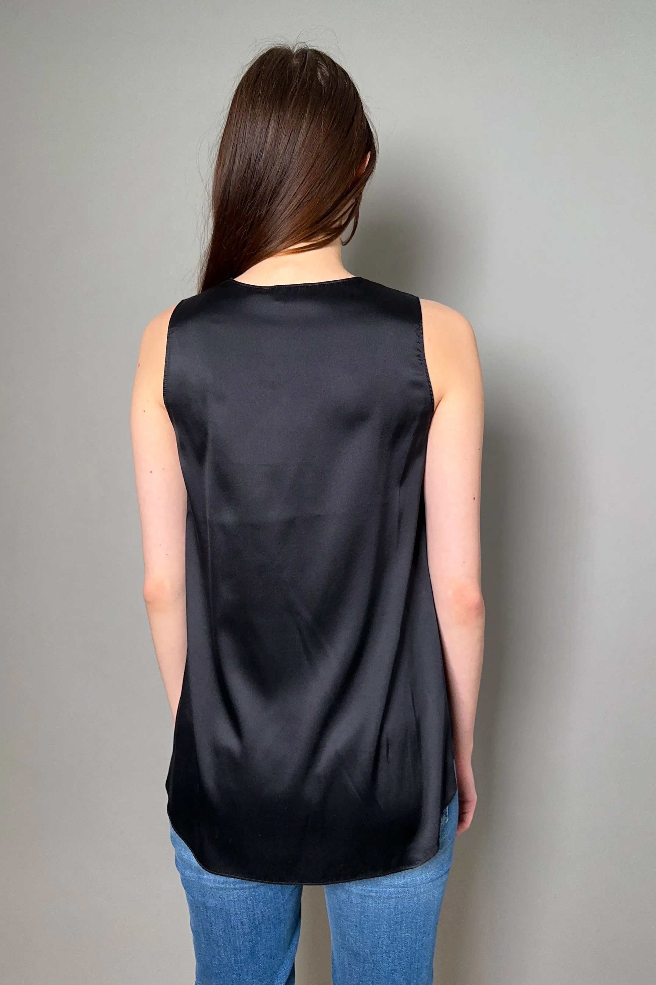 Antonelli Pecan Silk V-Neck Tank Top in Black