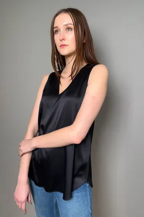 Antonelli Pecan Silk V-Neck Tank Top in Black