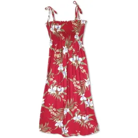 Bamboo Orchid Red Maxi Hawaiian Dress