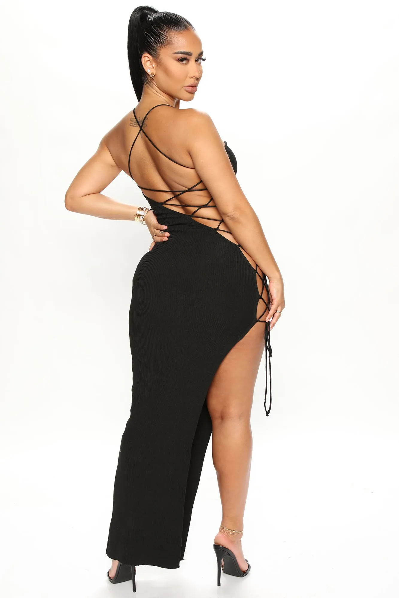 Becca Lace Up Maxi Dress - Black