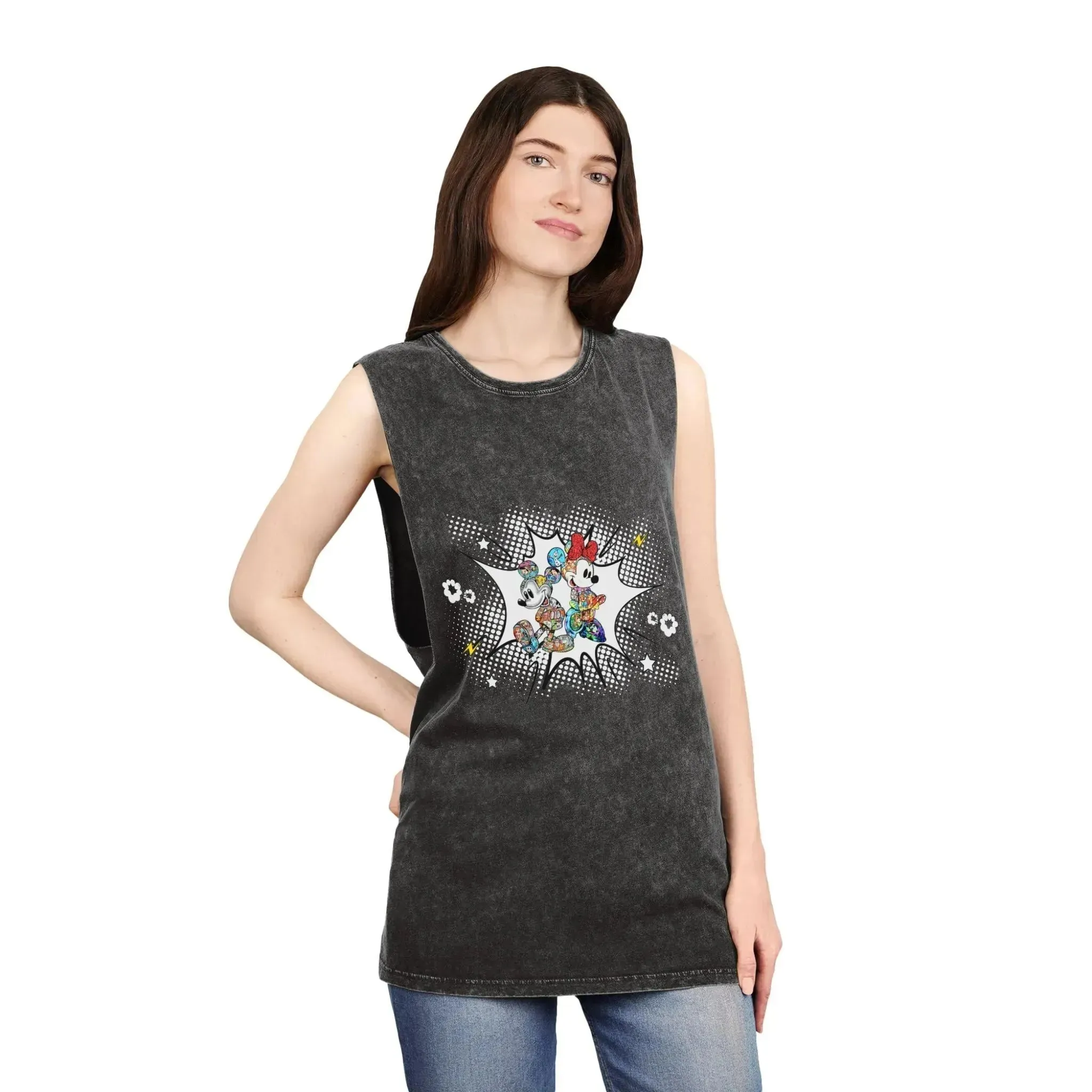 Boom Comic Mickey Minnie Unisex Stonewash Tank Top