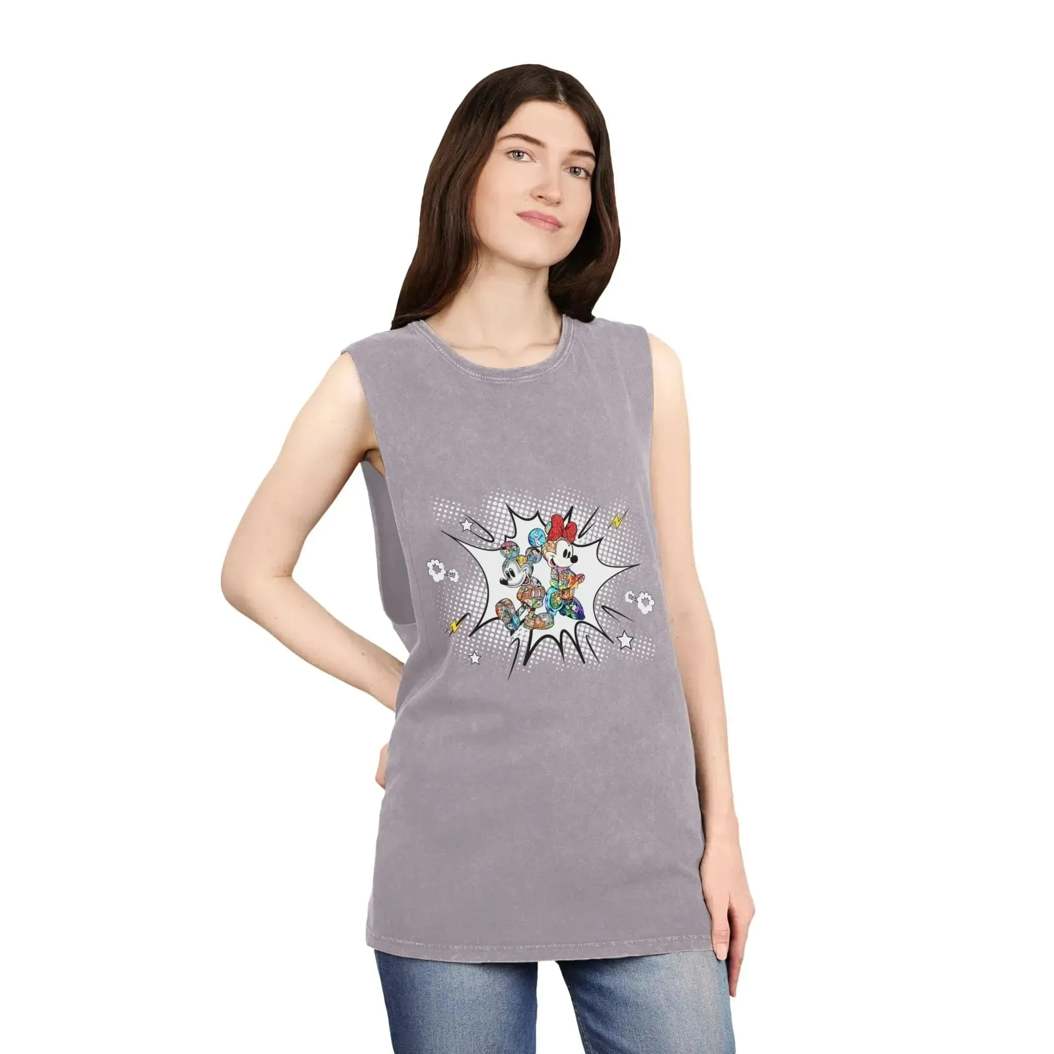Boom Comic Mickey Minnie Unisex Stonewash Tank Top