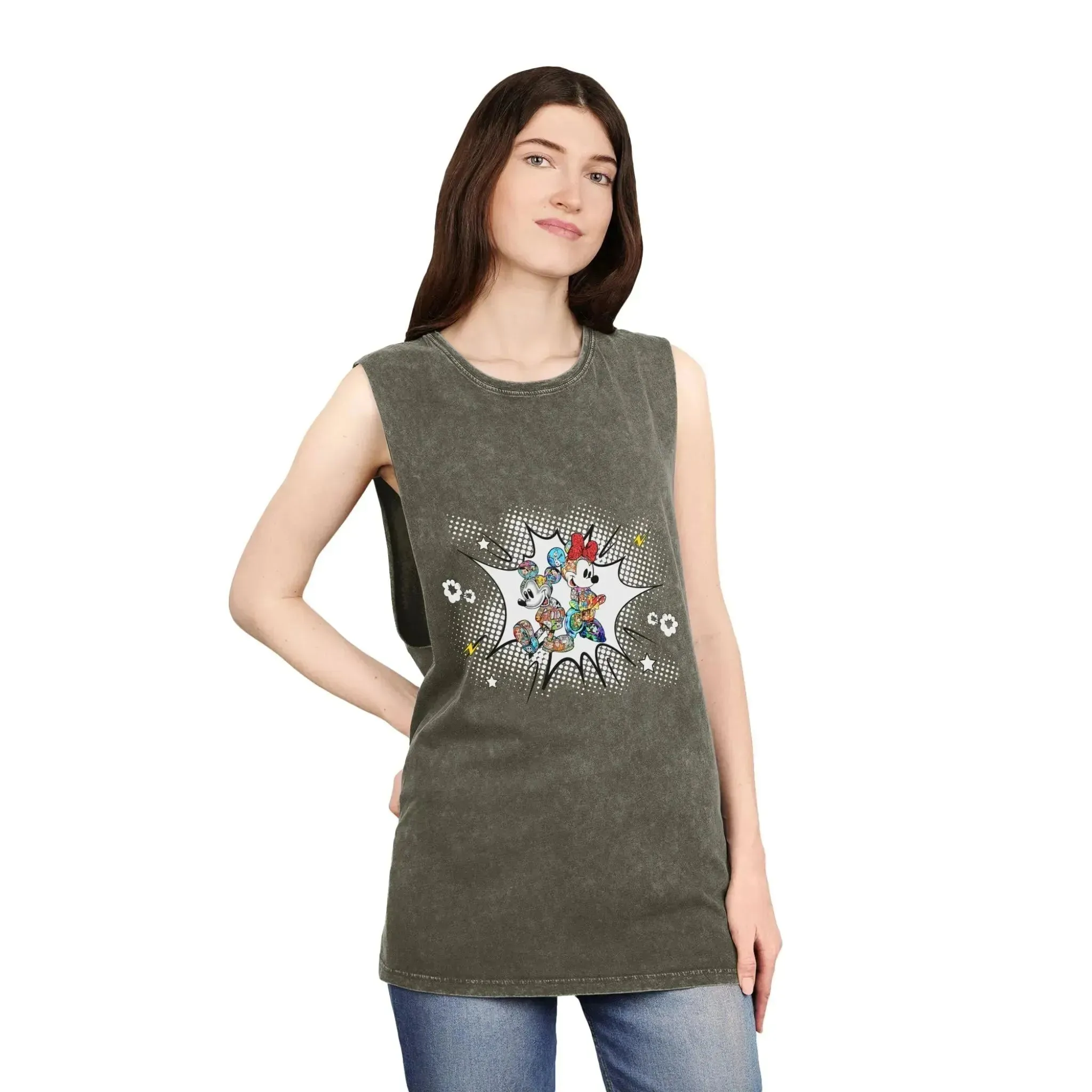 Boom Comic Mickey Minnie Unisex Stonewash Tank Top