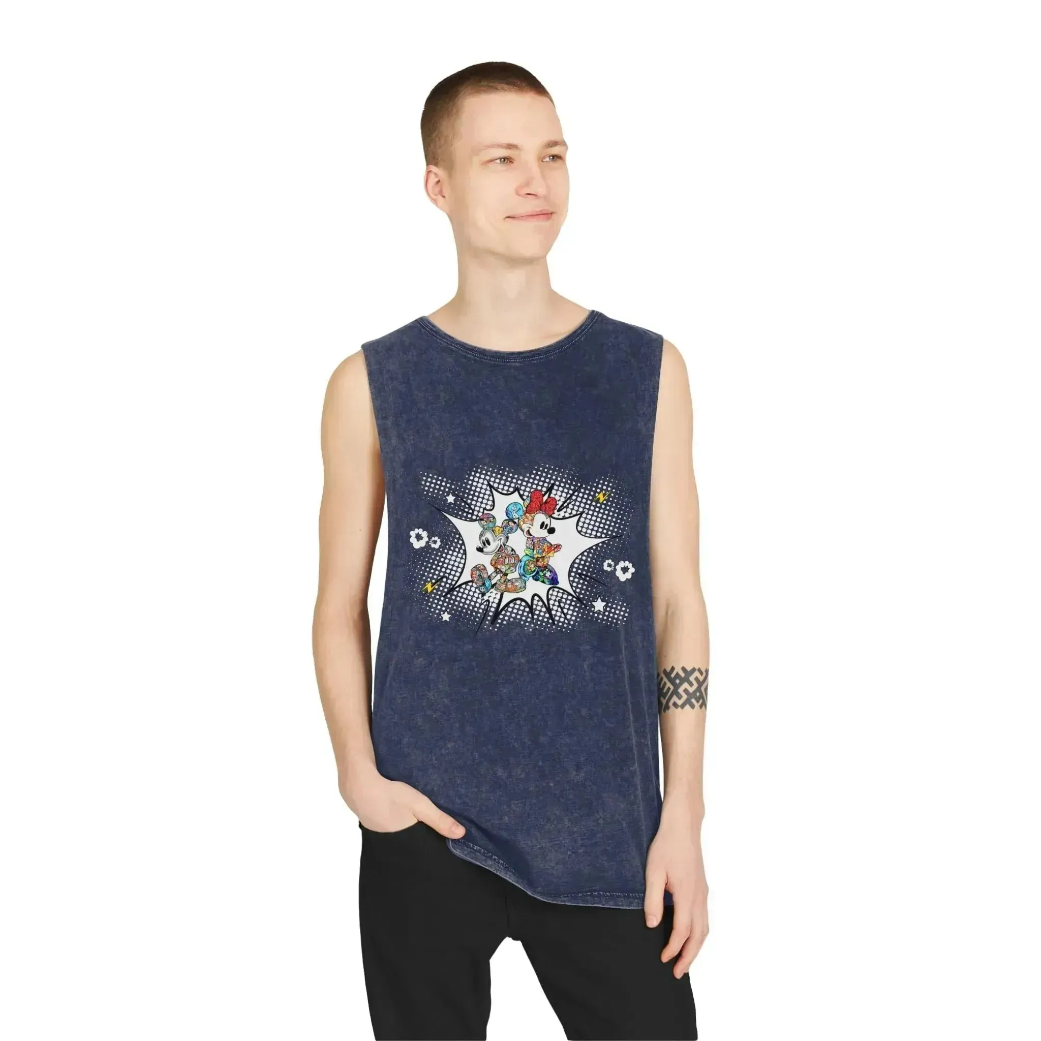 Boom Comic Mickey Minnie Unisex Stonewash Tank Top
