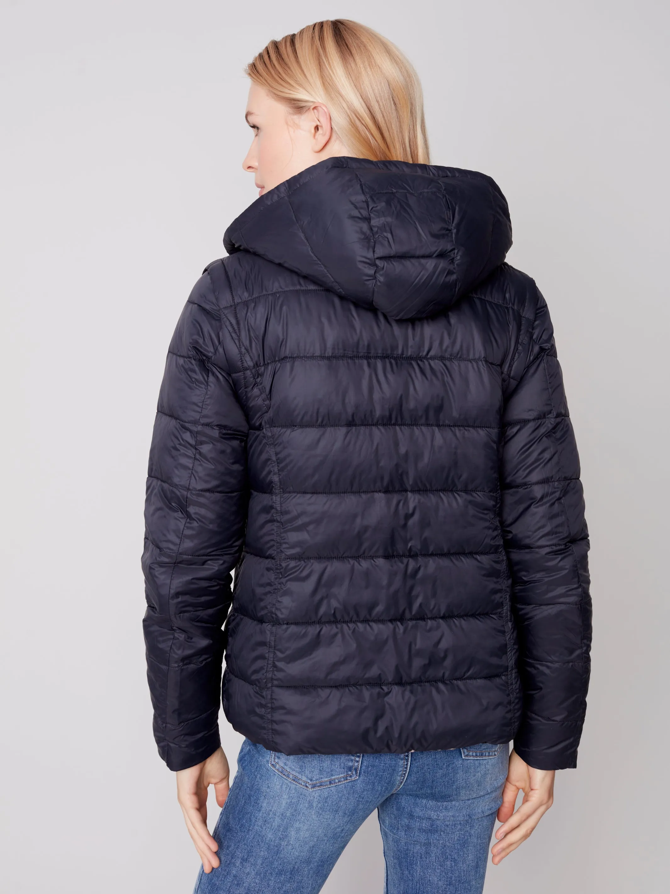Charlie B Fall 2023-C6152X-903A- Reversible Puffer Jacket-Black/Cheetah