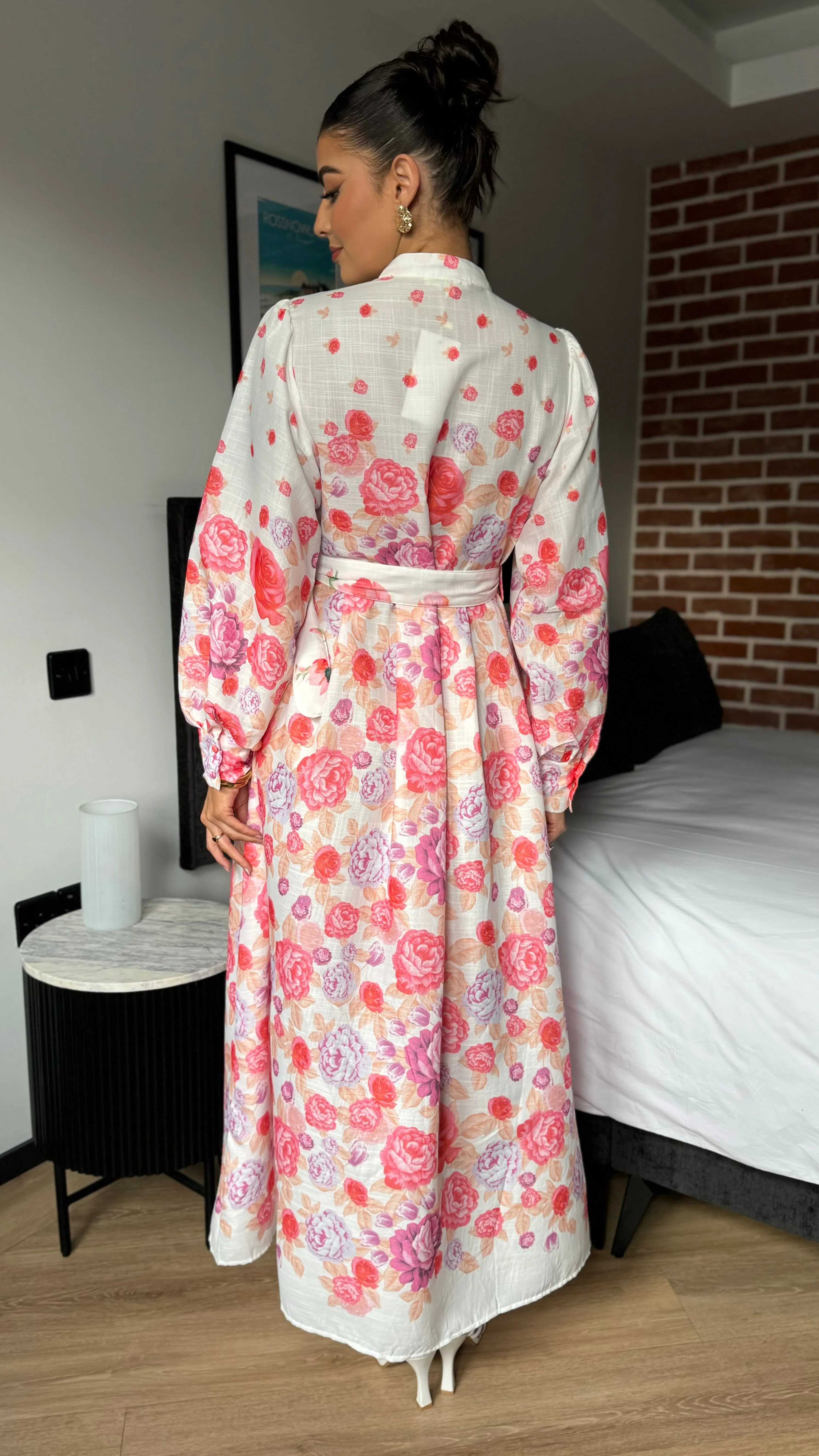 Coraline Red & Purple Floral Printed Belted Midi Dress