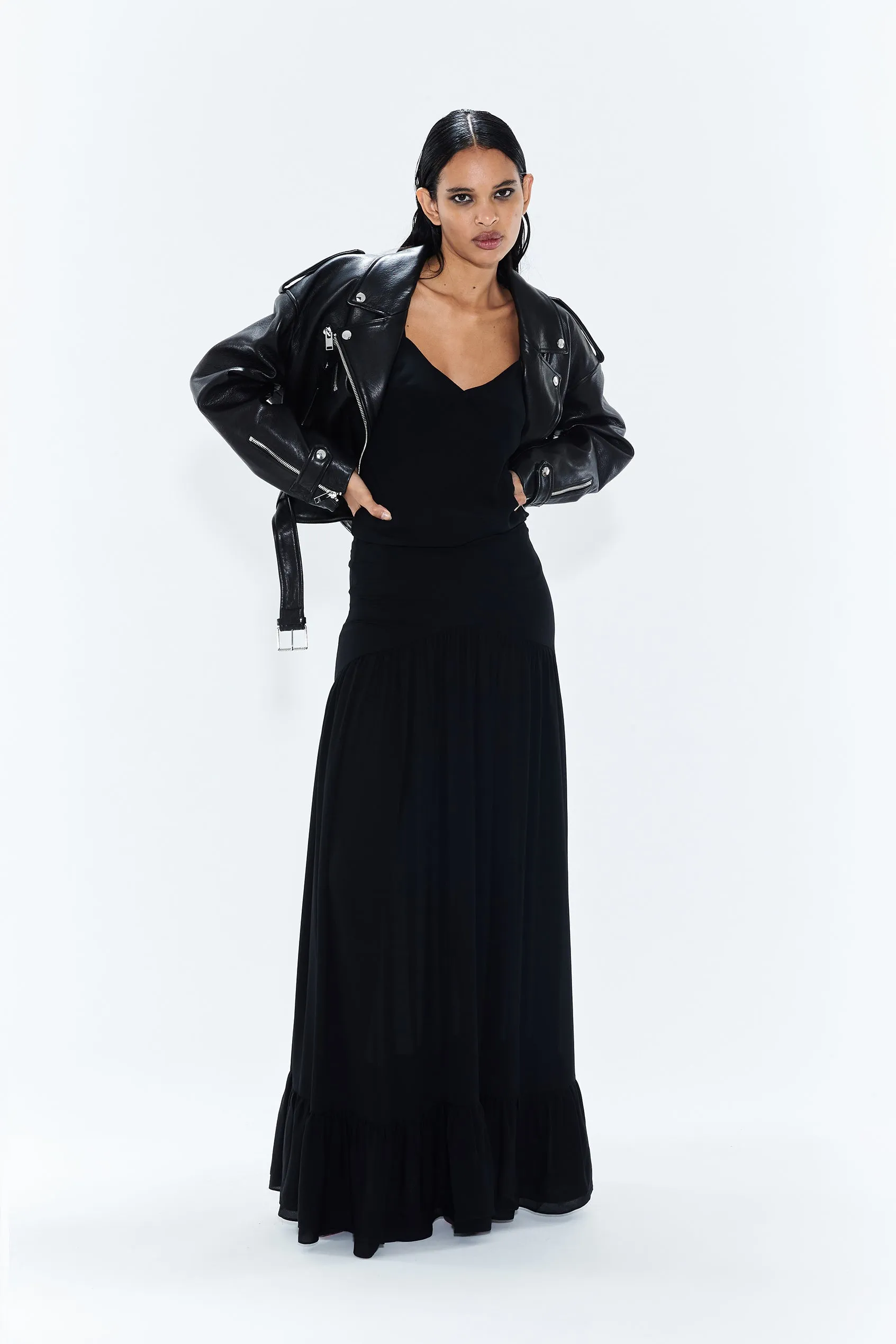 CROPPED BIKER JACKET IN BLACK LAMBSKIN