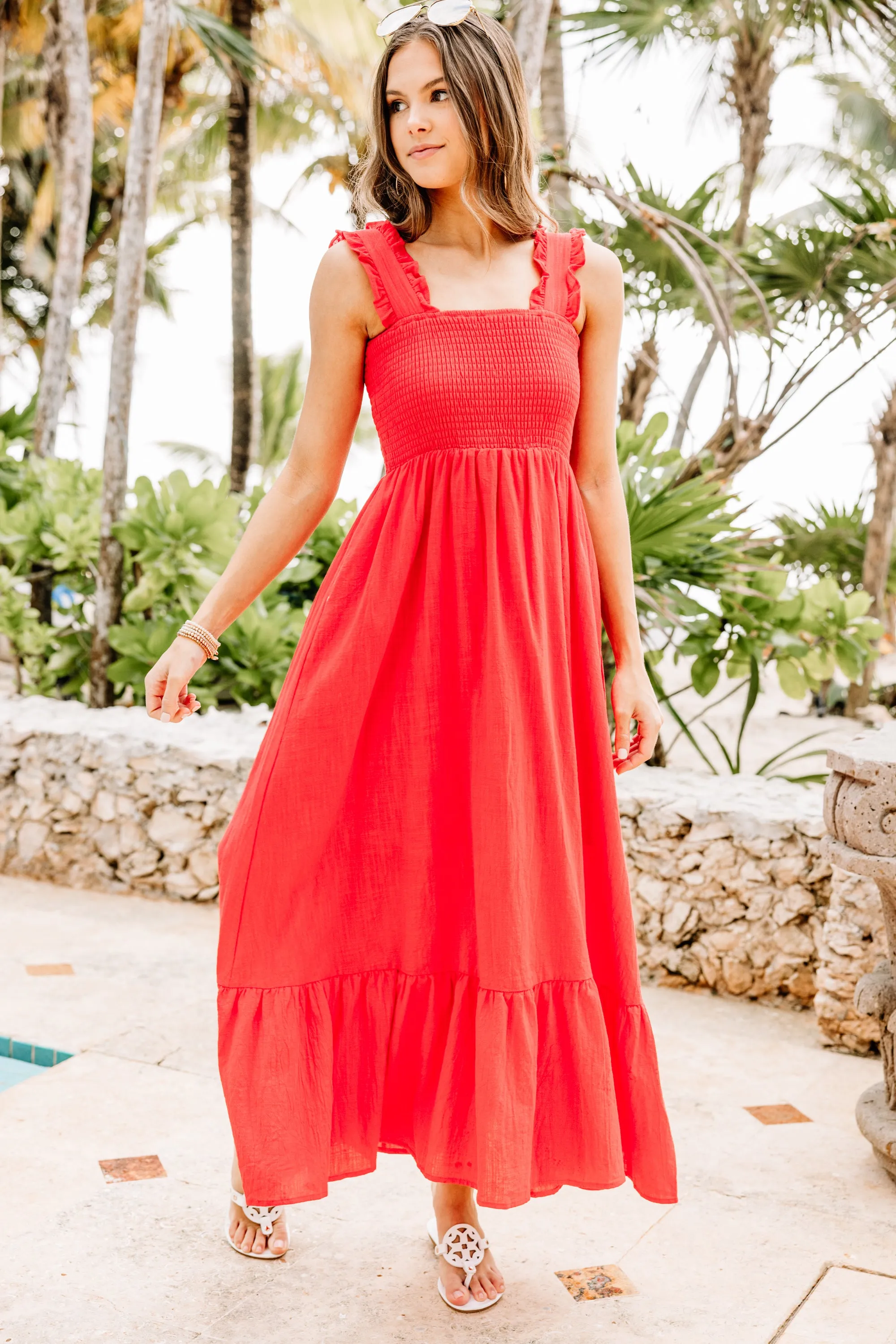 Easy Love Red Smocked Maxi Dress