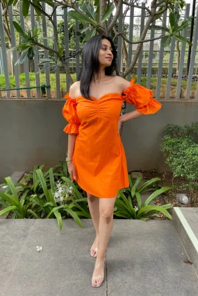 Elsa - Orange Off Shoulder Mini Dress