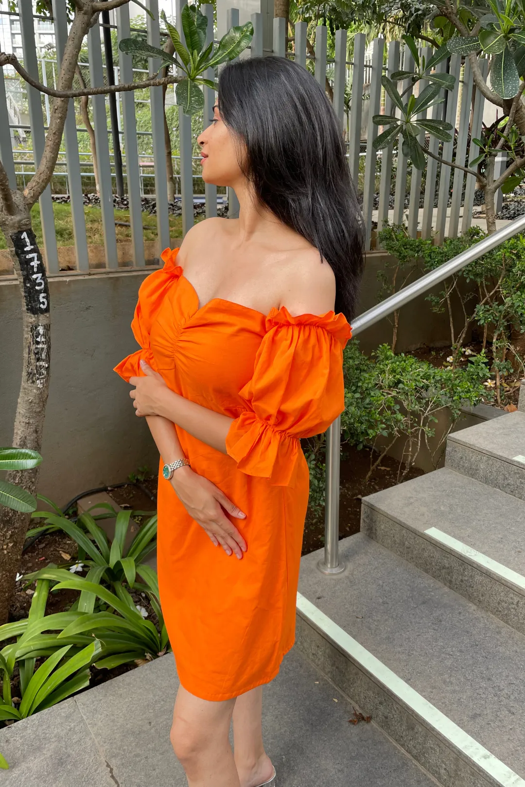 Elsa - Orange Off Shoulder Mini Dress
