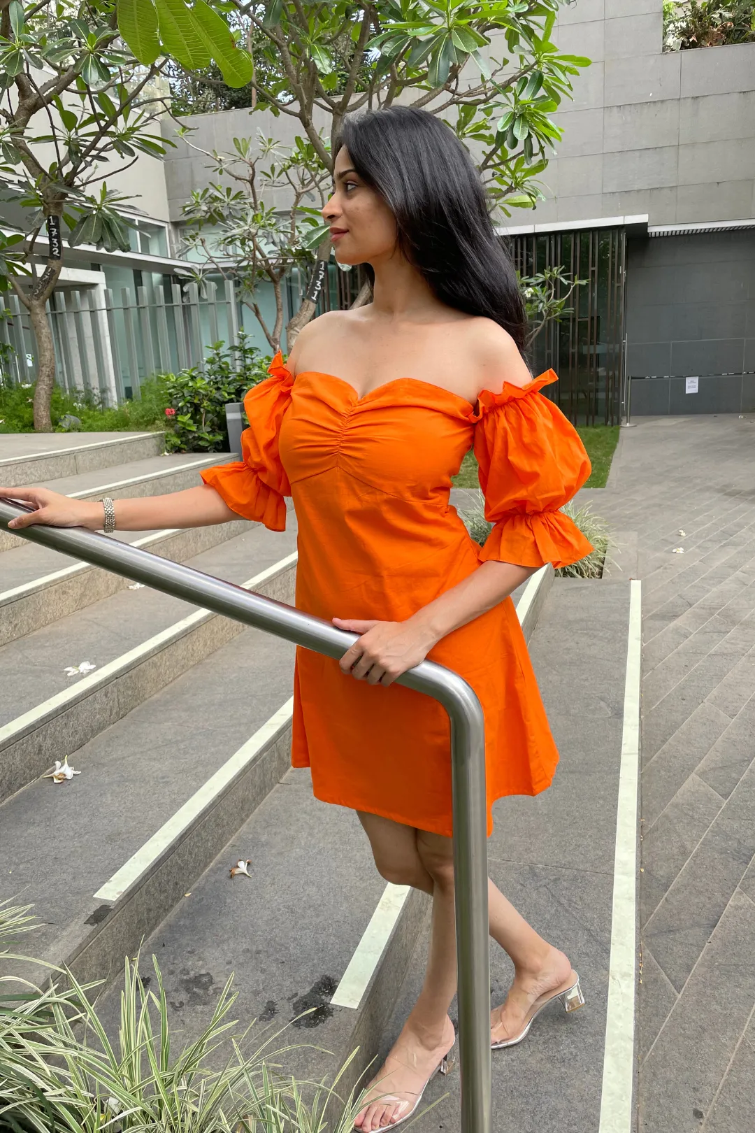 Elsa - Orange Off Shoulder Mini Dress