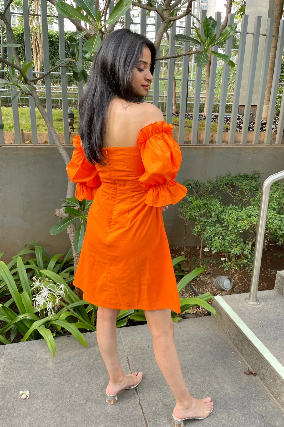 Elsa - Orange Off Shoulder Mini Dress