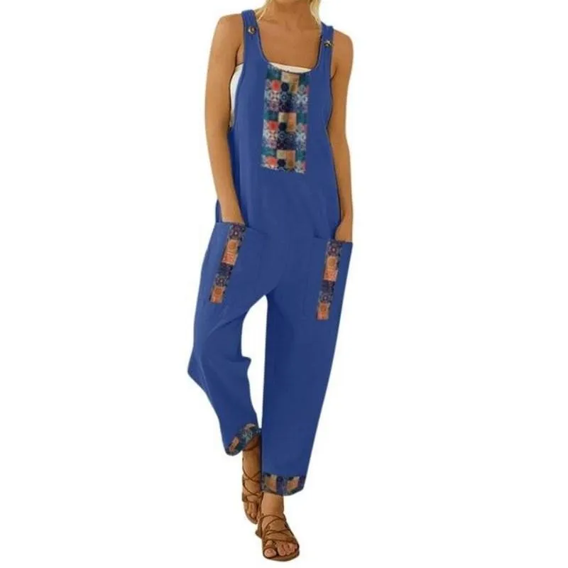 Floral Daisy Print Pocket Romper Long Button Jumpsuit