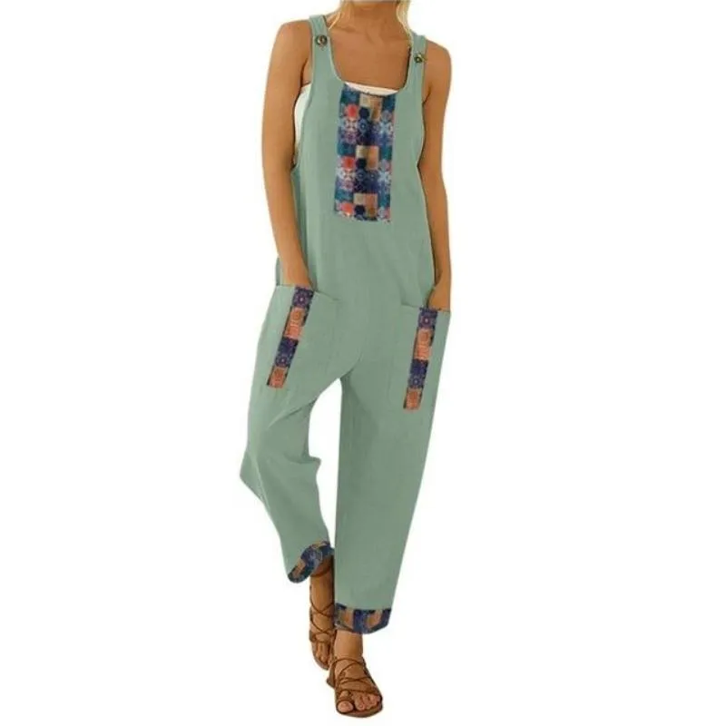 Floral Daisy Print Pocket Romper Long Button Jumpsuit