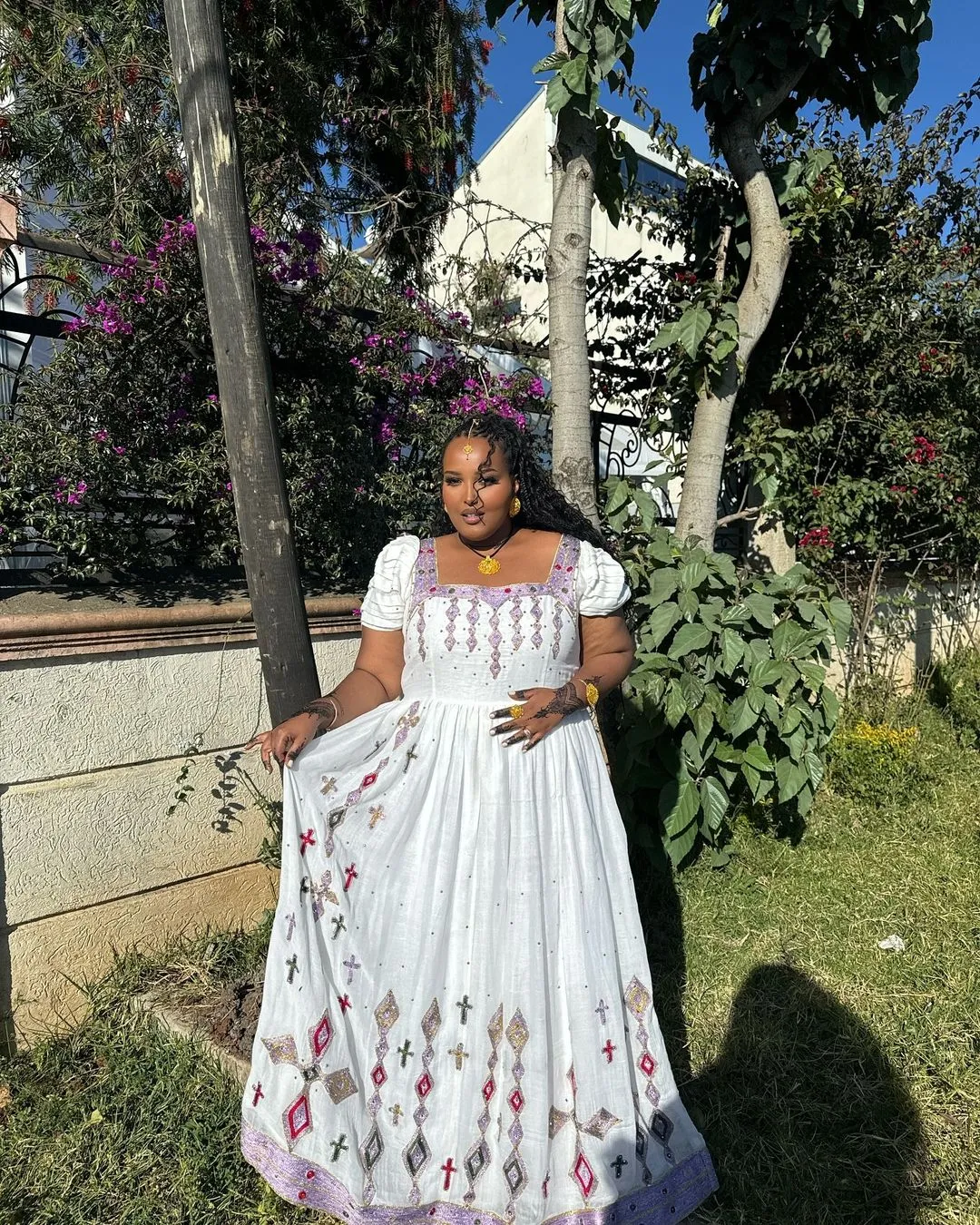 Fresh Look in Multicolored Ethiopian Traditional Dress: with Intricate Handmade Ornaments Habesha Dress Colorful Eritrean Clothing