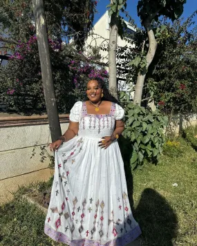 Fresh Look in Multicolored Ethiopian Traditional Dress: with Intricate Handmade Ornaments Habesha Dress Colorful Eritrean Clothing