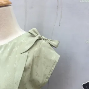 Green Strawberries | Vintage 1950s 1960s hidden Strawberry print Pastel Green Dress with Ribbon