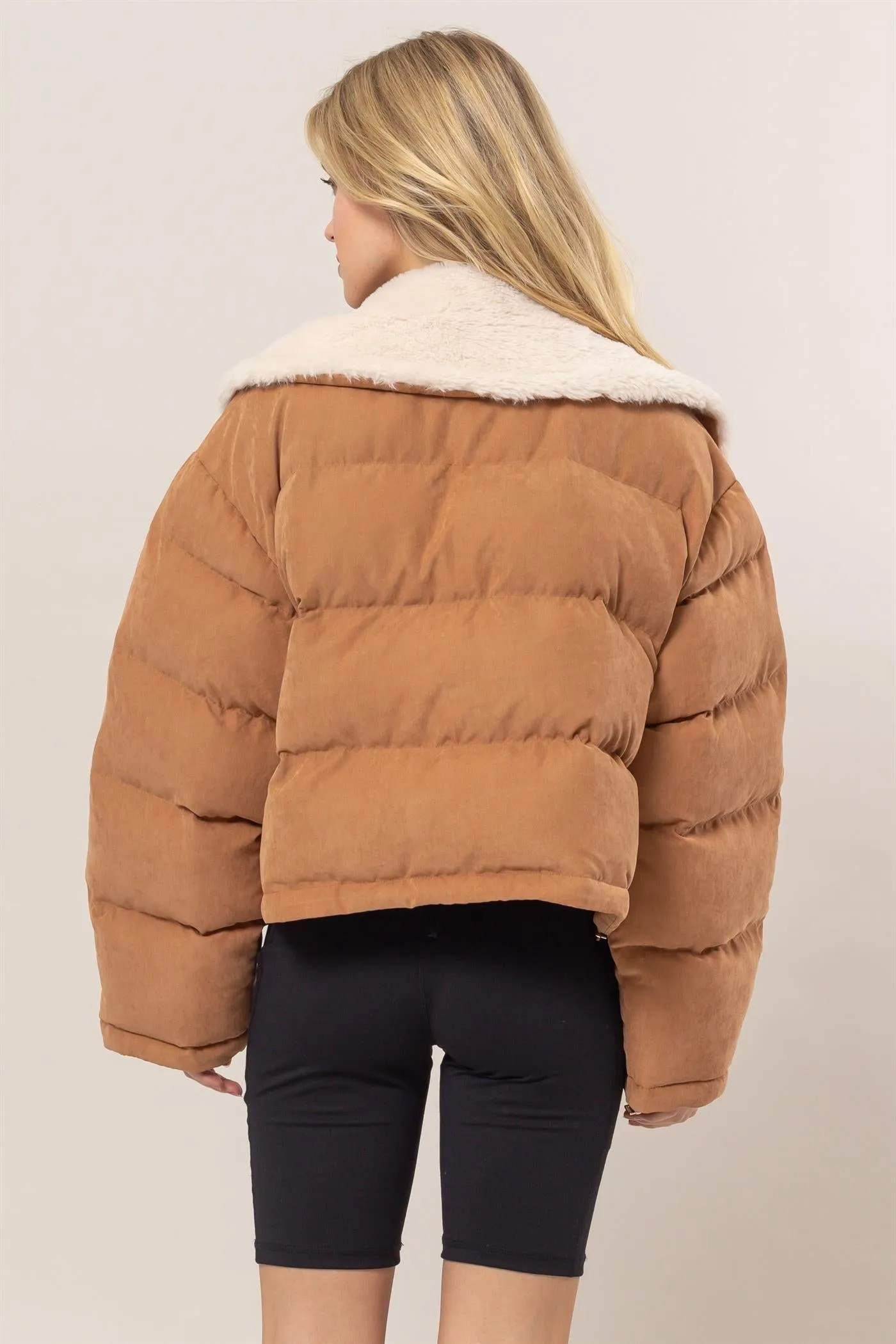 HF25A821-Fur Contrast Puffer Jacket