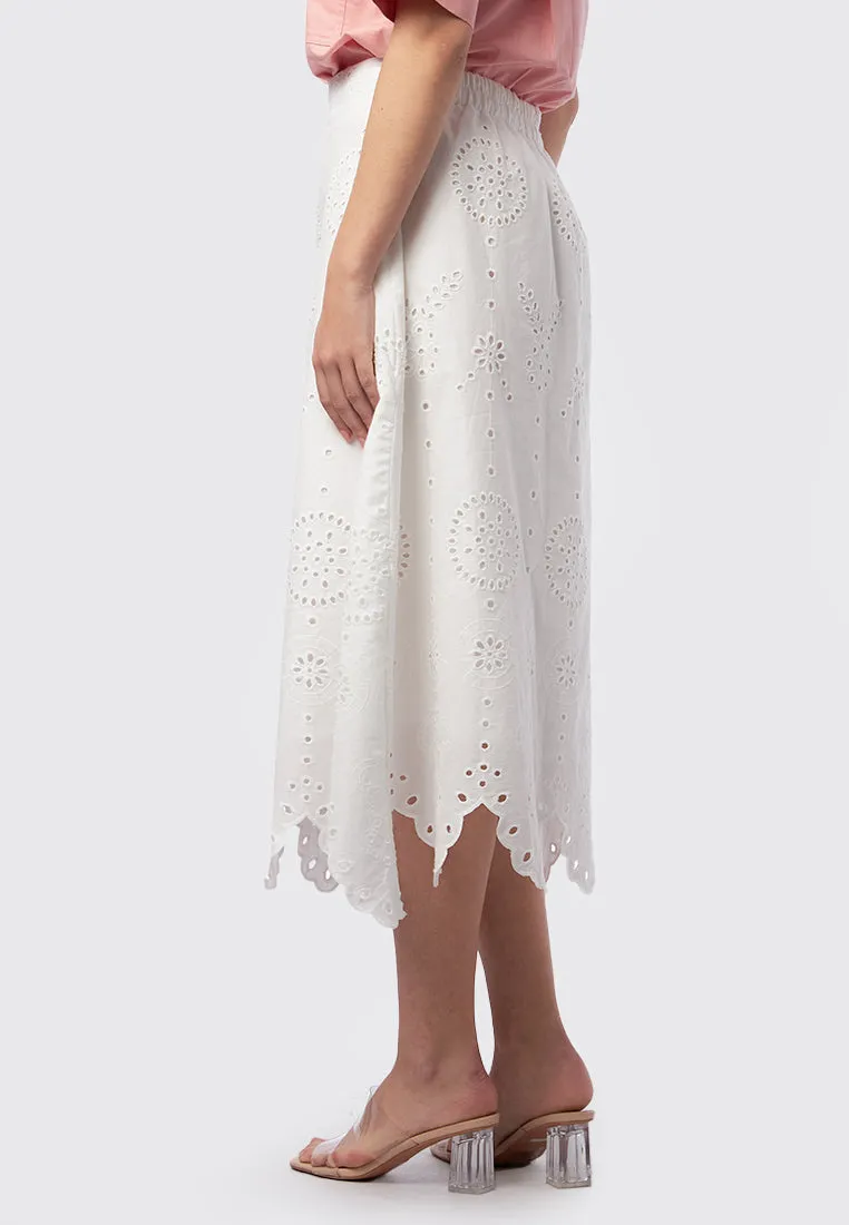 High Waist Eyelet Midi Skirt