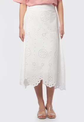 High Waist Eyelet Midi Skirt