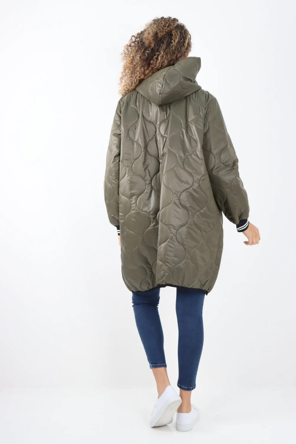 Italian Quilted Padded Zip Fastening Hooded Oversized Puffer Jacket