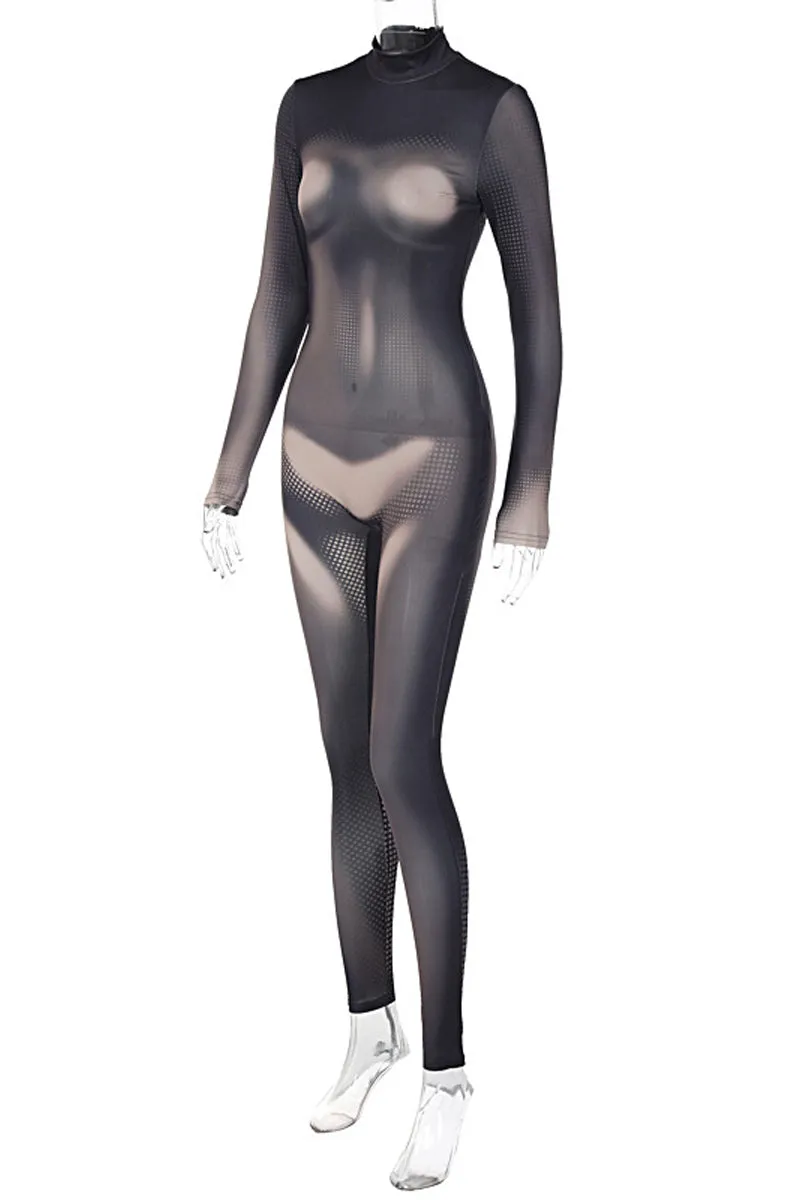 JE795 Graphic Slim Zippered Jumpsuit
