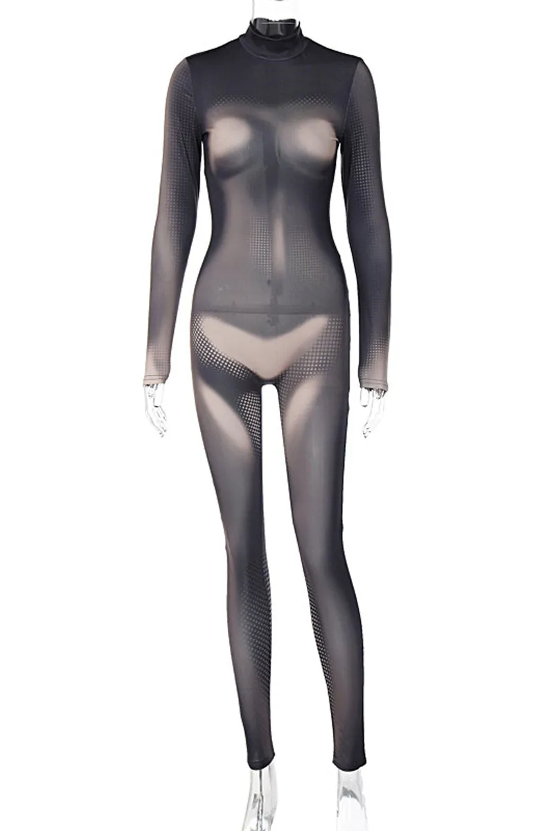 JE795 Graphic Slim Zippered Jumpsuit