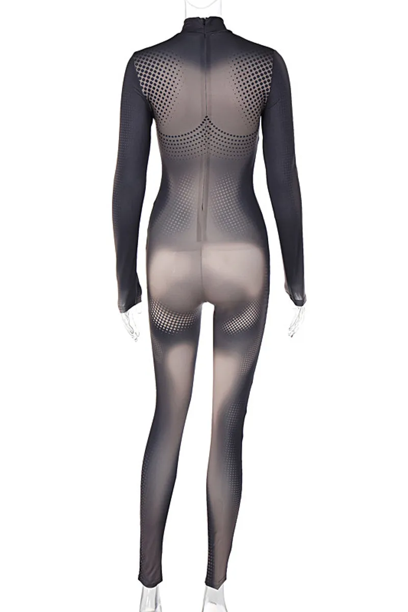 JE795 Graphic Slim Zippered Jumpsuit