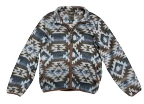 Kids Brown Blue Printed Micro Fleece Jacket