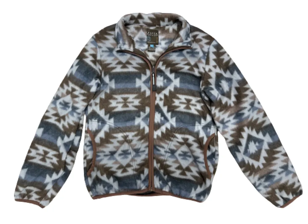 Kids Brown Blue Printed Micro Fleece Jacket